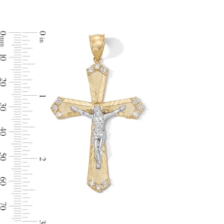 10K Gold CZ Diamond Cut Crucifix Cross Two-Tone Necklace Charm