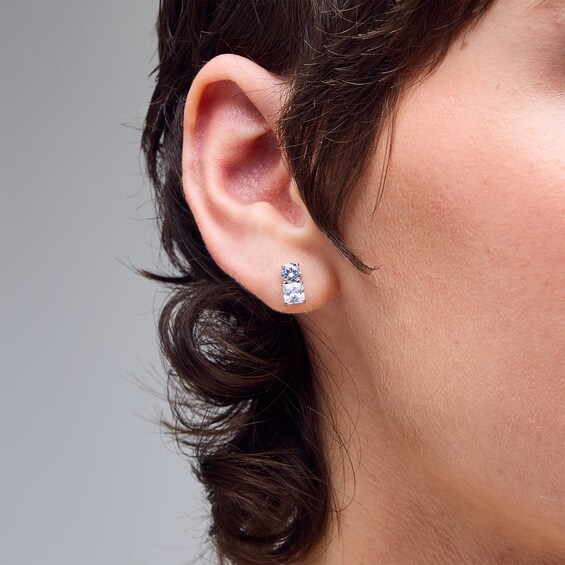 Sterling Silver CZ Round and Square Stacked Studs