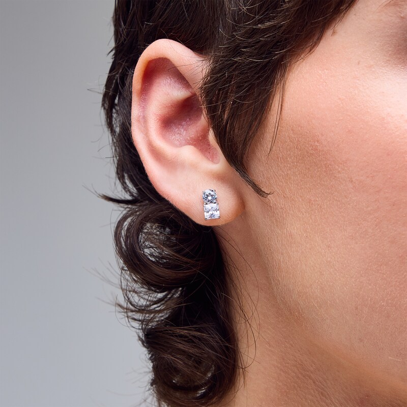 Main Image 2 of Sterling Silver CZ Round and Square Stacked Studs