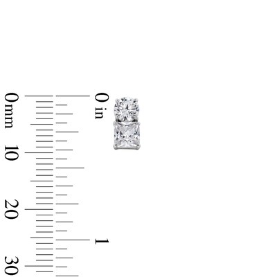 Sterling Silver CZ Round and Square Stacked Studs