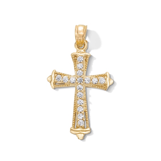 10K Gold CZ Beaded Cross Necklace Charm