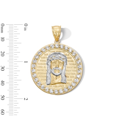 10K Gold CZ Jesus Medallion Two-Tone Necklace Charm