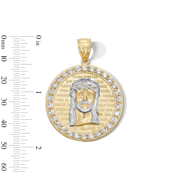 10K Gold CZ Jesus Medallion Two-Tone Necklace Charm