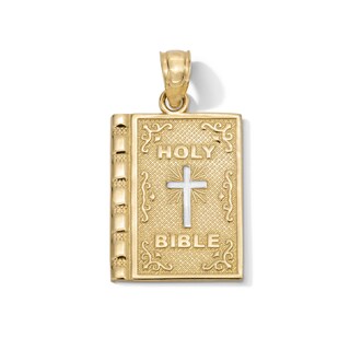 10K Gold Holy Bible Two-Tone Necklace Charm