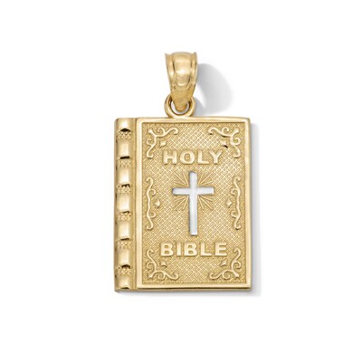 10K Gold Holy Bible Two-Tone Necklace Charm