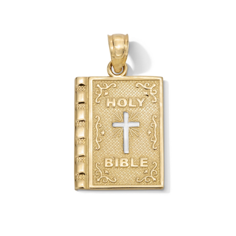10K Gold Holy Bible Two-Tone Necklace Charm