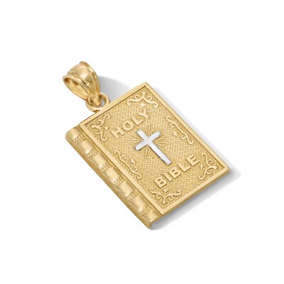 10K Gold Holy Bible Two-Tone Necklace Charm