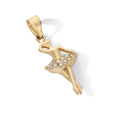 10K Gold CZ Ballerina Necklace Charm