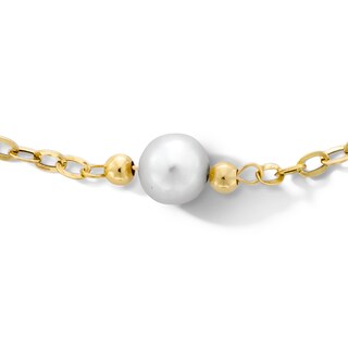 10K Solid Gold Freshwater Cultured Pearl Cable Chain Anklet - 10"