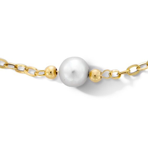 10K Solid Gold Freshwater Cultured Pearl Cable Chain Anklet - 10"