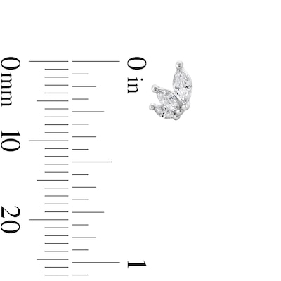 Sterling Silver CZ Marquise Three Stone Leaf Studs