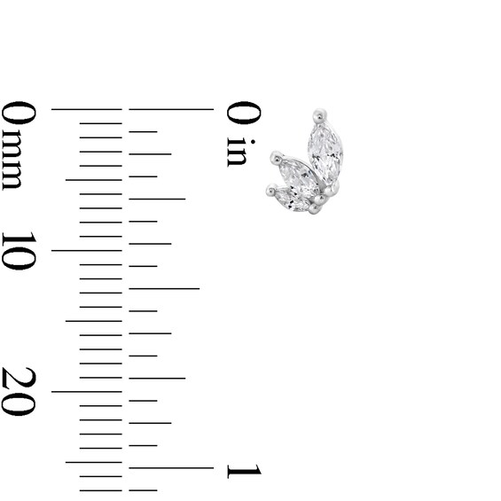 Sterling Silver CZ Marquise Three Stone Leaf Studs
