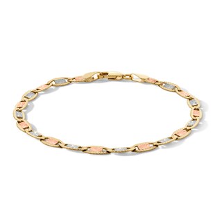 10K Solid Gold Diamond-Cut Valentino Tri-Color Chain Bracelet - 7"