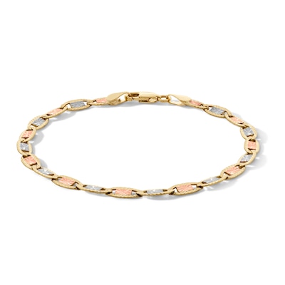 10K Solid Gold Diamond-Cut Valentino Tri-Color Chain Bracelet - 7"