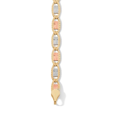 10K Solid Gold Diamond-Cut Valentino Tri-Color Chain Bracelet - 7"