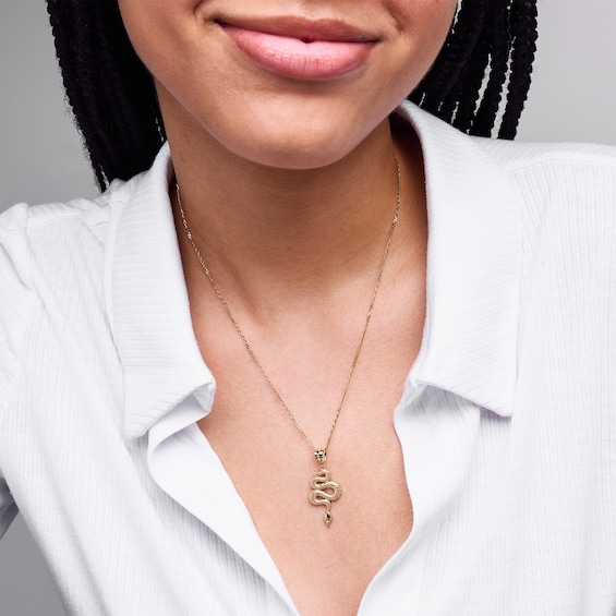 10K Gold Texture Snake Necklace Charm
