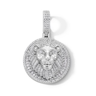 Sterling Silver CZ Lion Head Medallion Necklace Charm