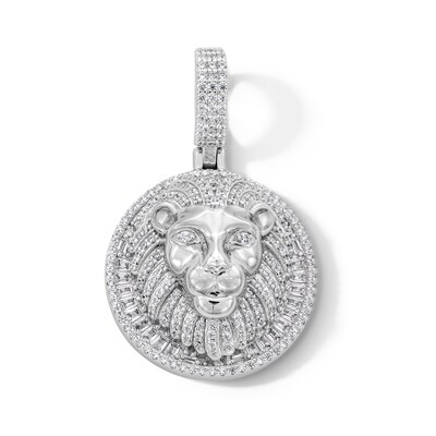Sterling Silver CZ Lion Head Medallion Necklace Charm