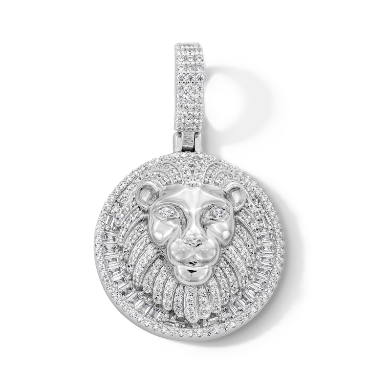 Sterling Silver CZ Lion Head Medallion Necklace Charm