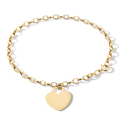 10K Hollow Gold Heart Charm Rolo Bracelet - 7.5"
