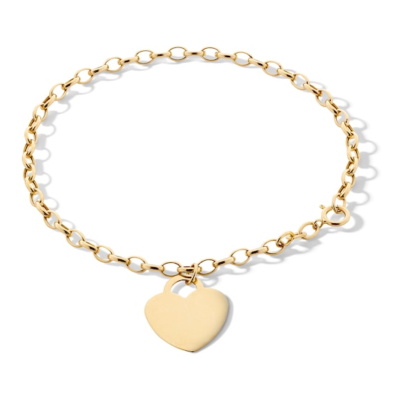 10K Hollow Gold Heart Charm Rolo Bracelet - 7.5"
