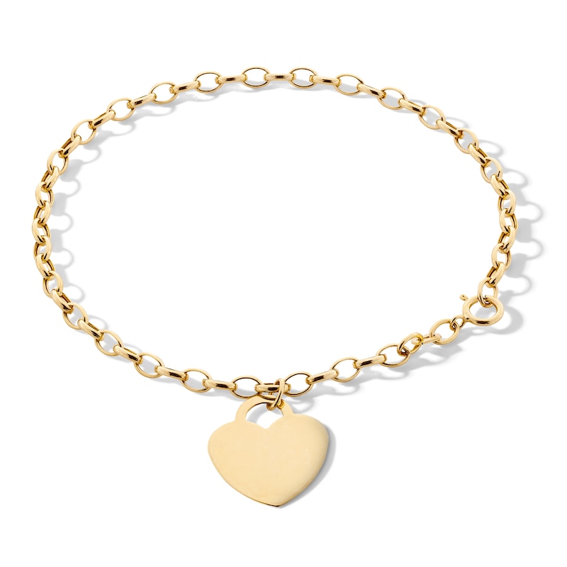 10K Hollow Gold Heart Charm Rolo Bracelet - 7.5"