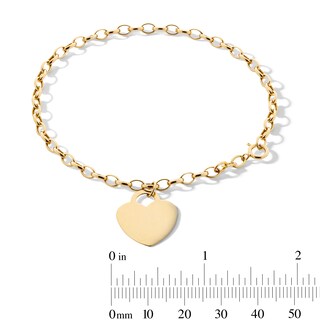 10K Hollow Gold Heart Charm Rolo Bracelet - 7.5"