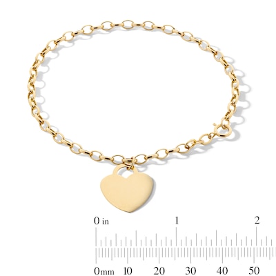 10K Hollow Gold Heart Charm Rolo Bracelet - 7.5"