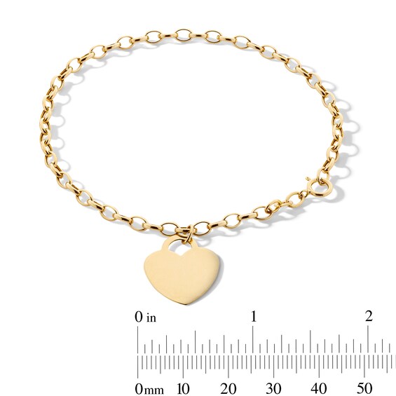 10K Hollow Gold Heart Charm Rolo Bracelet - 7.5"