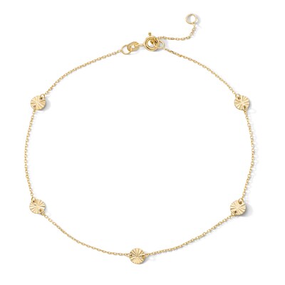 10K Solid Gold Diamond-Cut Circle Cable Chain Anklet - 10"
