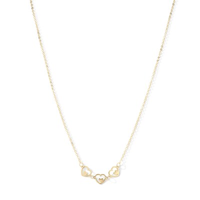 Child's 10K Solid Gold Heart-in-Heart Trio Necklace - 15"