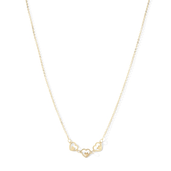 Child's 10K Solid Gold Heart-in-Heart Trio Necklace - 15"
