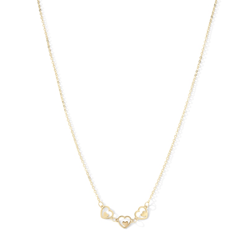 Main Image 1 of Child's 10K Solid Gold Heart-in-Heart Trio Pendant - 15"