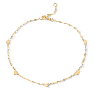 10K Solid Gold Heart Rolo Chain Anklet - 10"