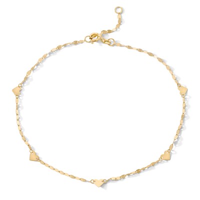 10K Solid Gold Heart Rolo Chain Anklet - 10"
