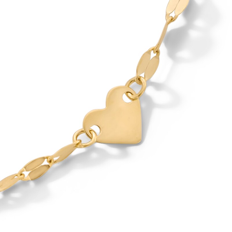 10K Solid Gold Heart Rolo Chain Anklet - 10"