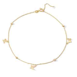 10K Solid Gold Butterfly Cable Chain Anklet - 10"