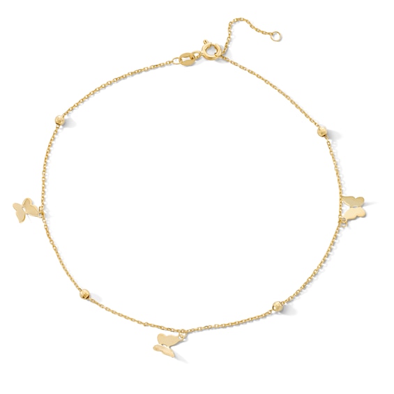 10K Solid Gold Butterfly Cable Chain Anklet - 10"