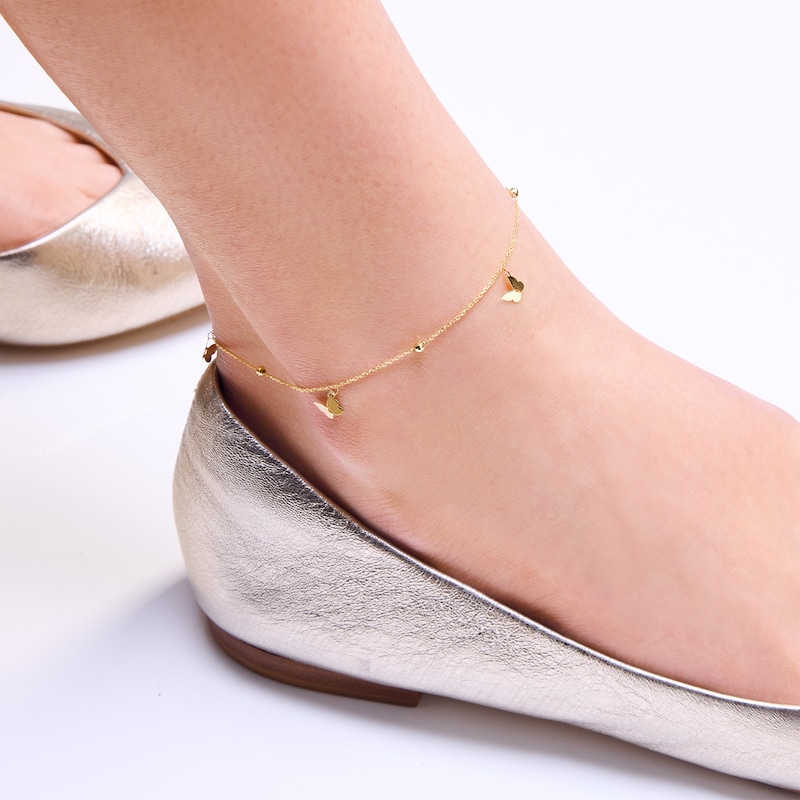 Main Image 2 of 10K Solid Gold Butterfly Cable Chain Anklet - 10"