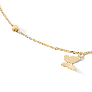 10K Solid Gold Butterfly Cable Chain Anklet - 10"