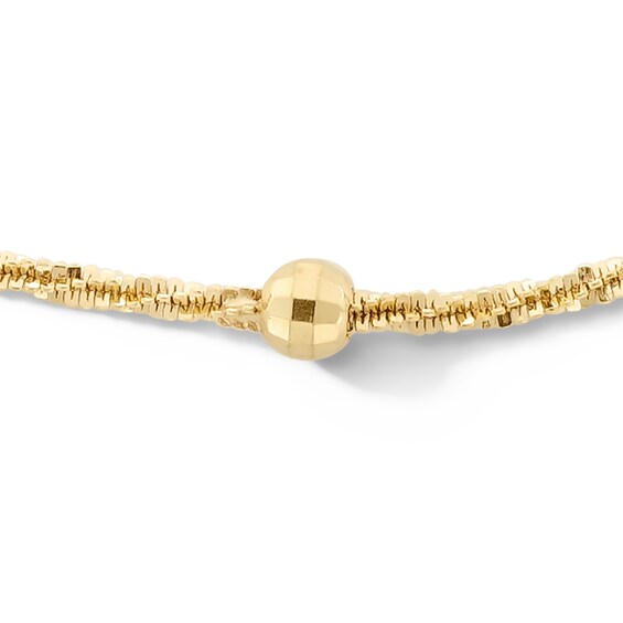 10K Solid Gold Diamond-Cut Beaded Chain Anklet - 10"