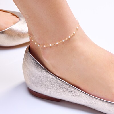 10K Solid Gold Enamel Chain Anklet