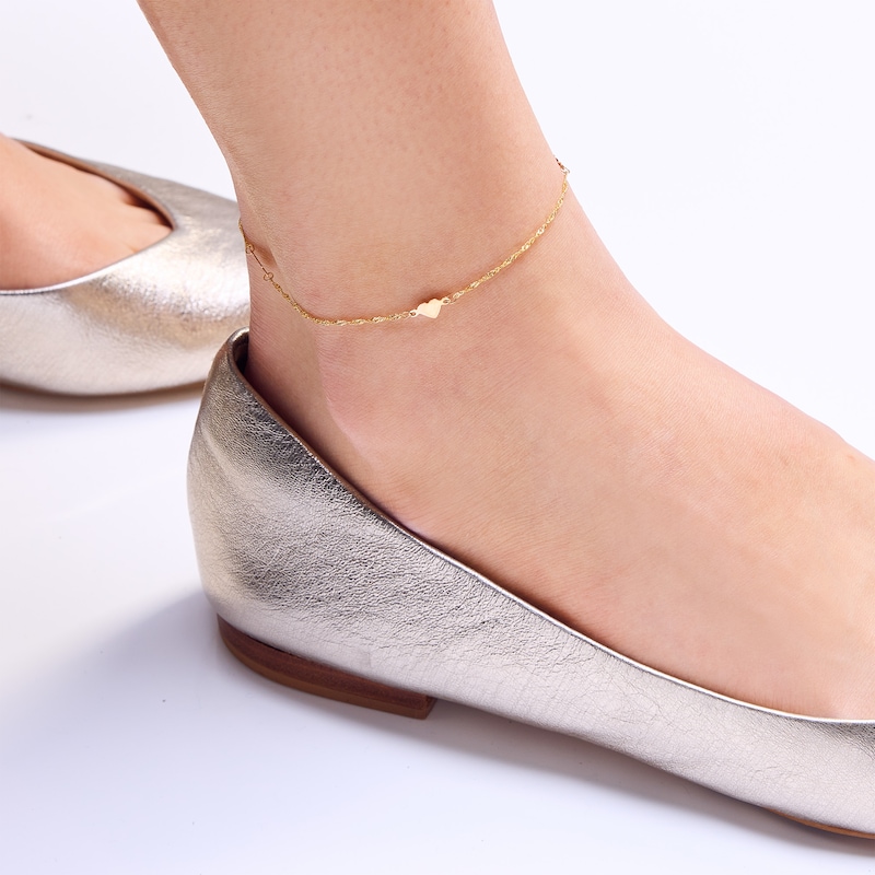 Main Image 2 of 10K Solid Gold Heart Two-Tone Chain Anklet - 9" + 1"
