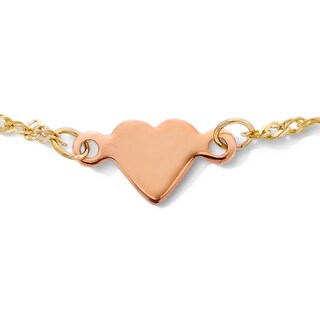 10K Solid Gold Heart Two-Tone Chain Anklet - 9" + 1"