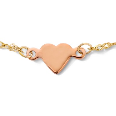 10K Solid Gold Heart Two-Tone Chain Anklet - 9" + 1"