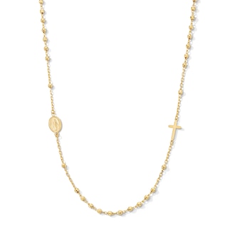 10K Solid Gold Cross and Mary Medallion Chain - 18"
