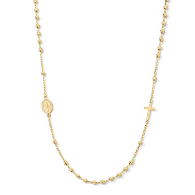 10K Solid Gold Cross and Mary Medallion Chain - 18"