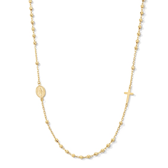 10K Solid Gold Cross and Mary Medallion Chain - 18"