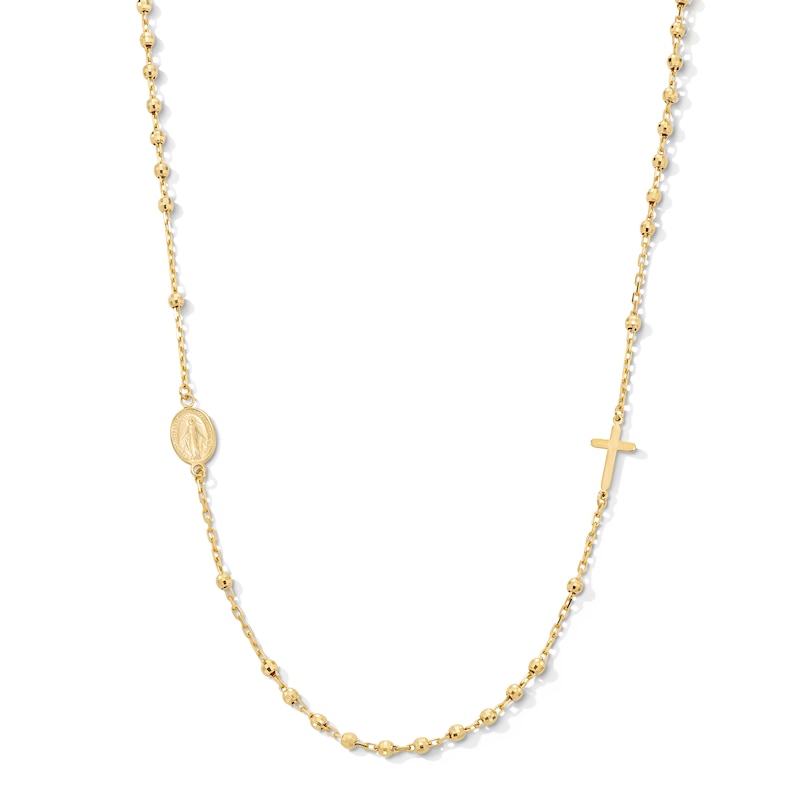 10K Solid Gold Cross and Mary Medallion Chain - 18"