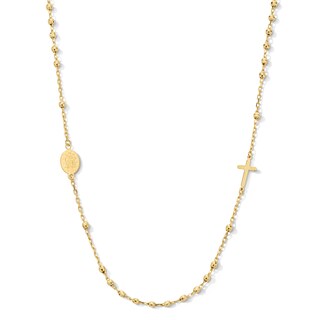 10K Solid Gold Cross and Mary Medallion Chain - 18"